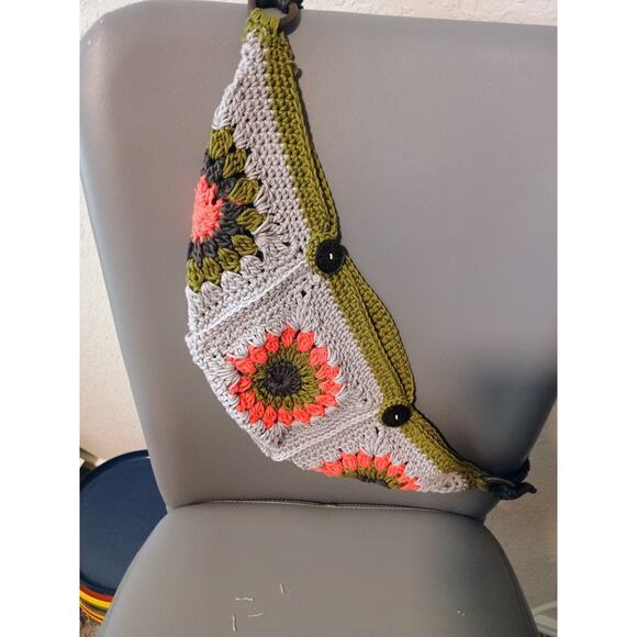 Unbranded Handbags - Hand Crocheted Boho Hippie Granny Square Crossbody Sling Adjustable Festival Bag